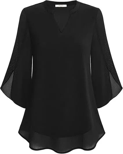 Women’s Split Sleeve V-Neck Chiffon Blouse
