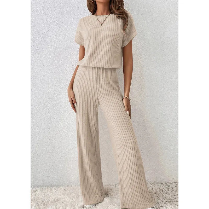 Women’s Ribbed Knit Top & Wide-Leg Pants Set