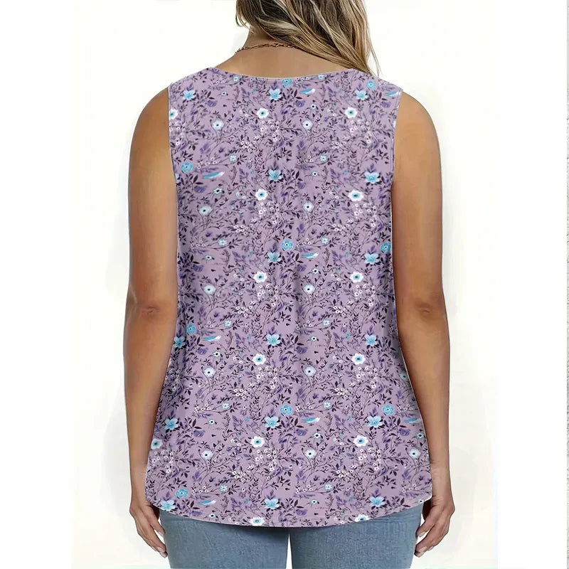 Women’s Floral Print Sleeveless Button Front Top