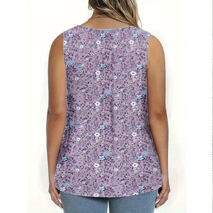Women’s Floral Print Sleeveless Button Front Top