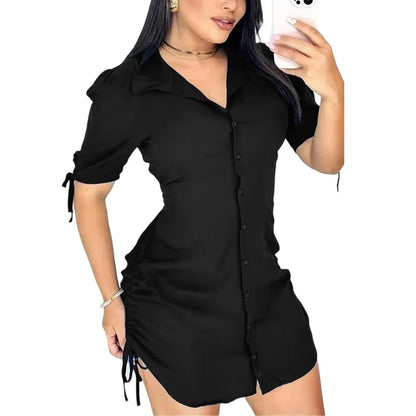 Women’s Button-Front Ruched Shirt Dress