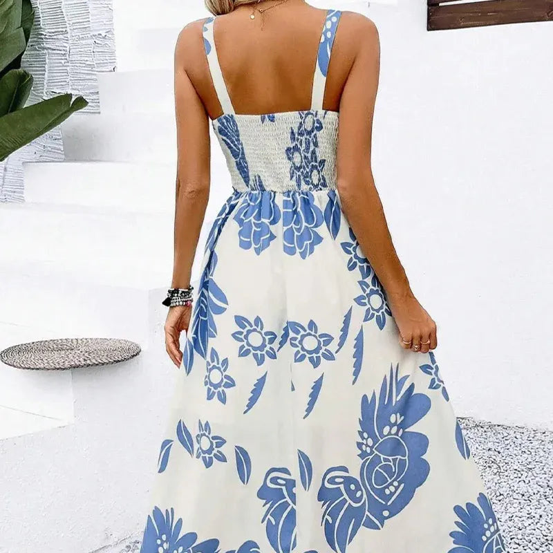 Women’s Tropical Print Spaghetti Strap Maxi Dress