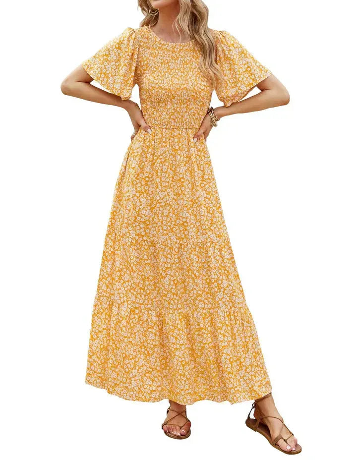 Women’s Floral Smocked High-Waist Maxi Dress