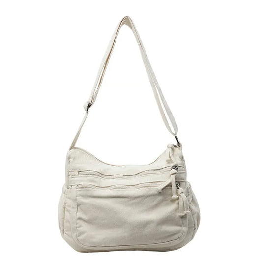 Multi-Pocket Canvas Crossbody Bag