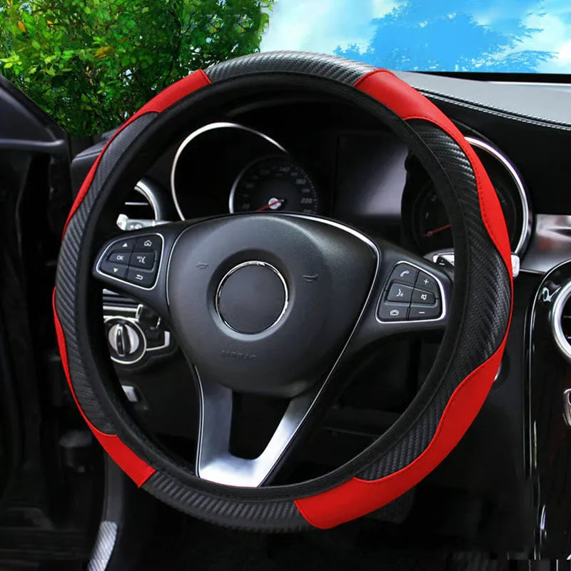 Carbon-Style Car Steering Wheel Cover