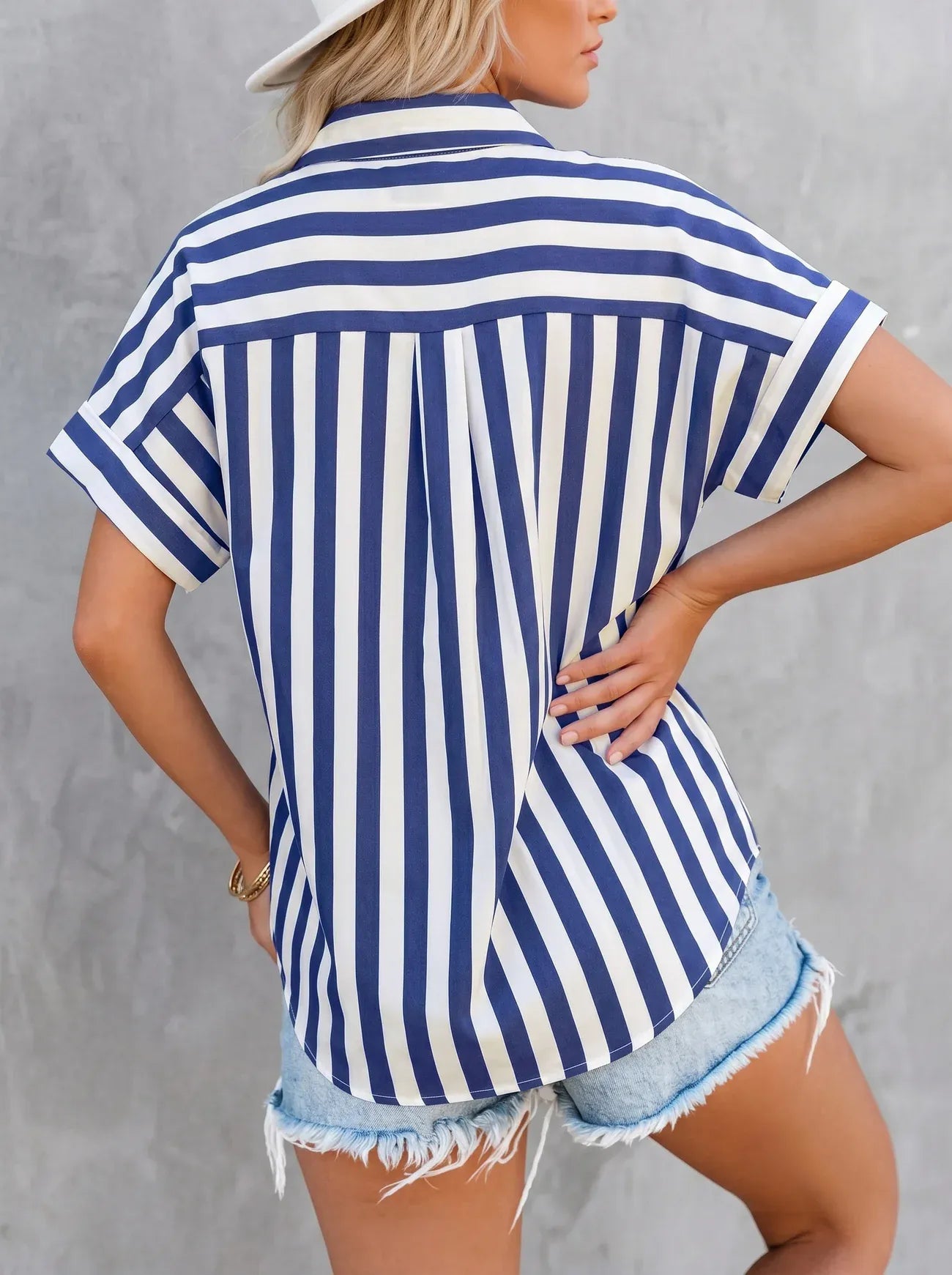 Women’s Striped Short Sleeve Button-Up Shirt