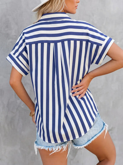 Women’s Striped Short Sleeve Button-Up Shirt