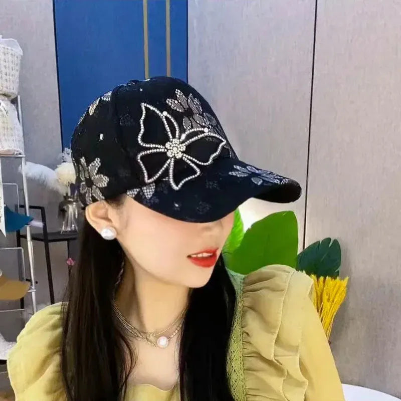 Women’s Lace Butterfly Rhinestone Baseball Cap