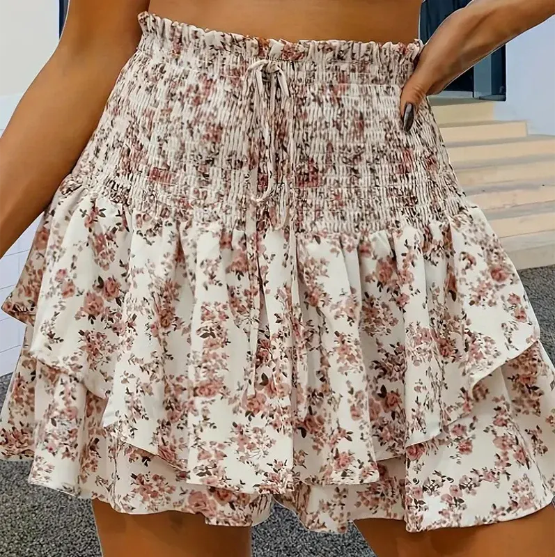 Women’s Floral Ruffle Tiered Mini Skirt