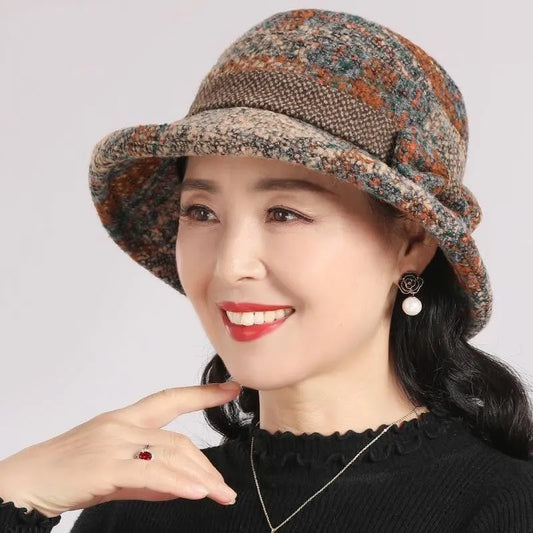 Women’s Vintage Plaid Wool-Blend Cloche Hat