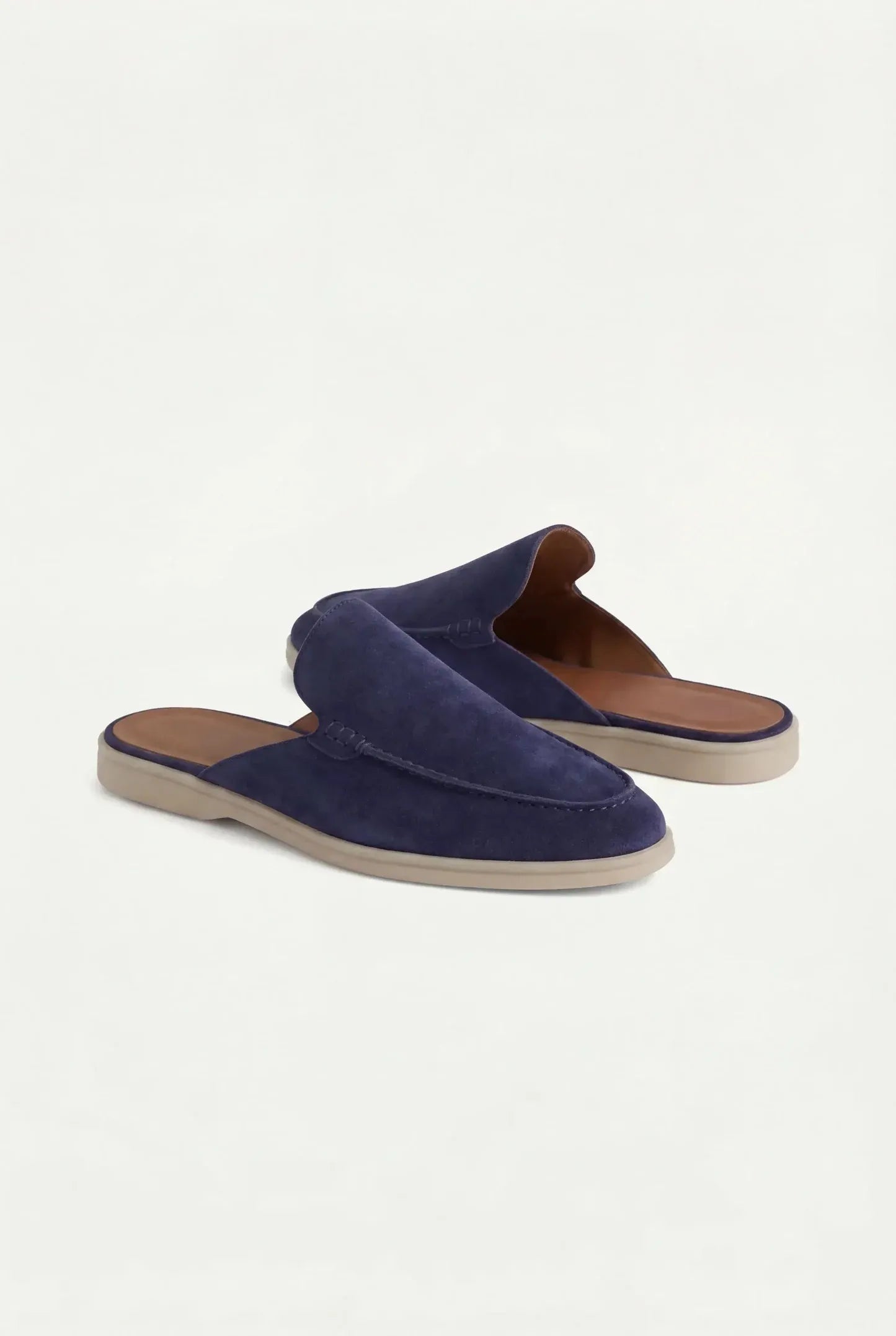 Men's Navy Suede-Style Mule Loafers