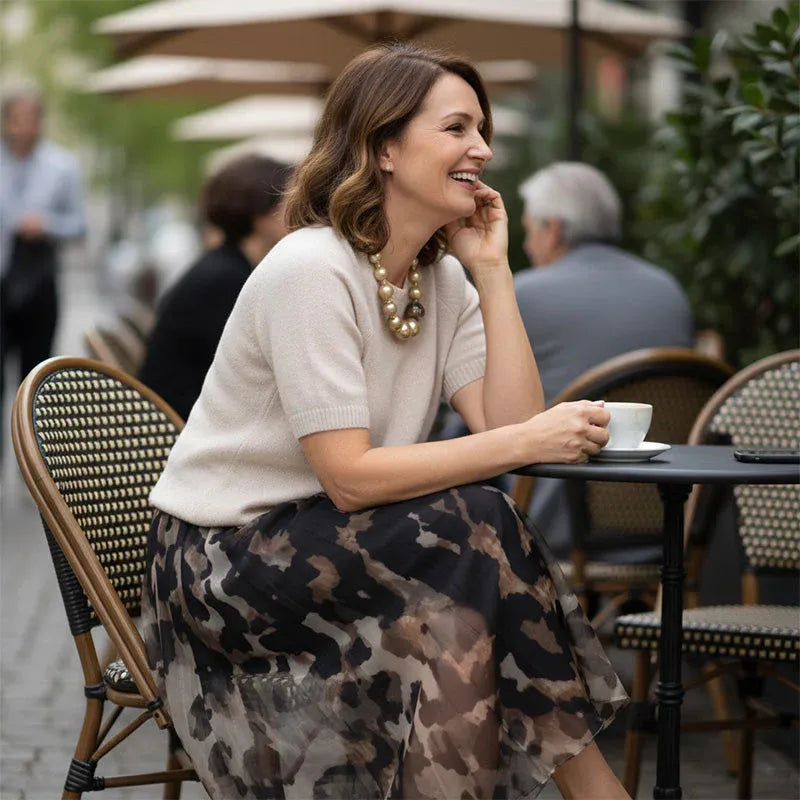 Women’s Short-Sleeve Knit Top and Leopard Print Maxi Skirt Set