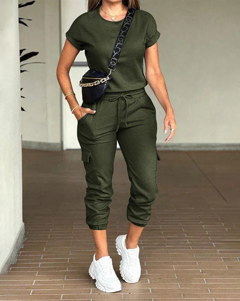Women’s Casual Cargo Jogger Pants Set
