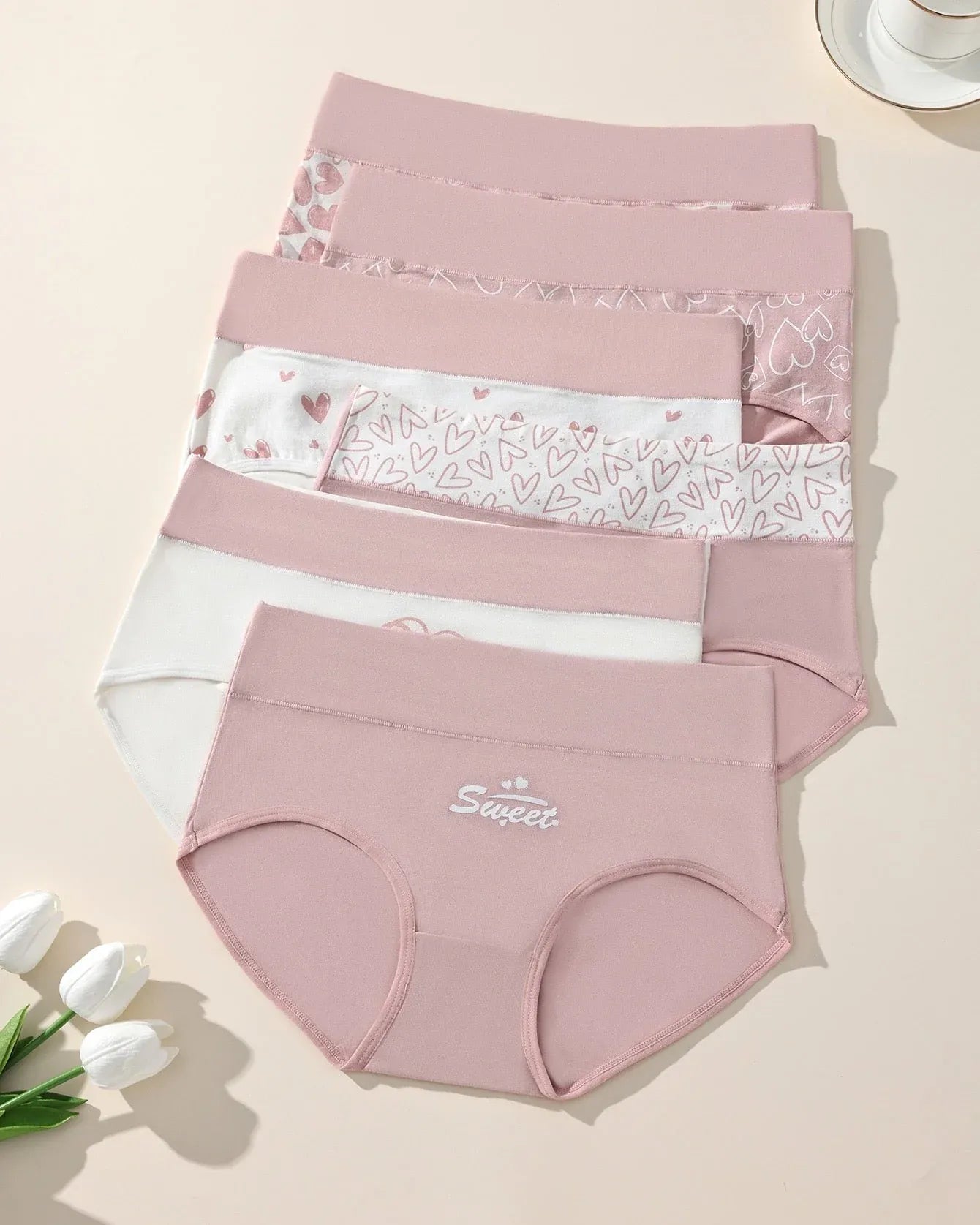 Women's Heart Print Stretch Briefs Set (6-Pack)