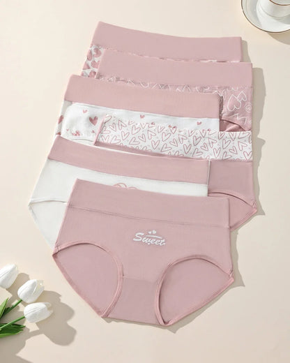 Women's Heart Print Stretch Briefs Set (6-Pack)