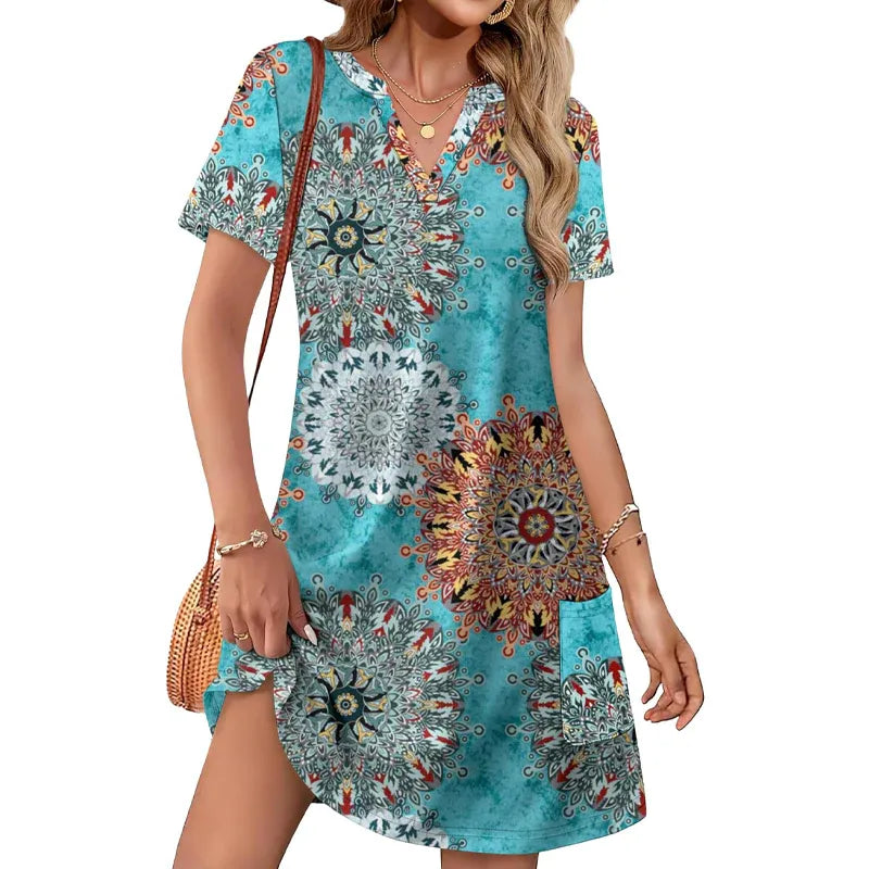 V-Neck Casual Pocket T-Shirt Dress
