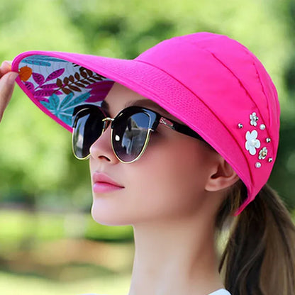 Women’s Foldable Wide Brim Ponytail Sun Hat