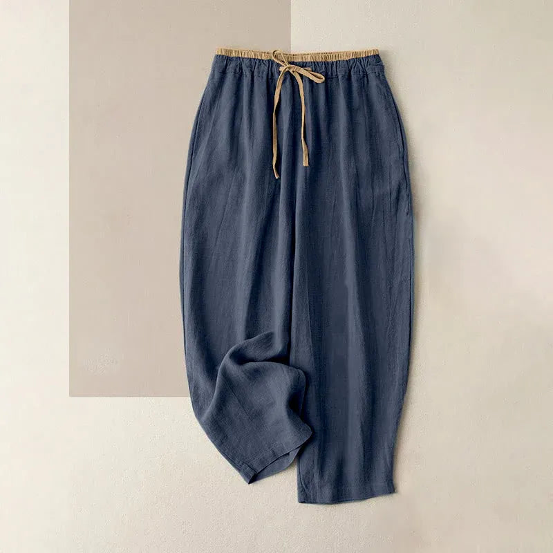 Casual Drawstring Cotton-Linen Pants with Pockets