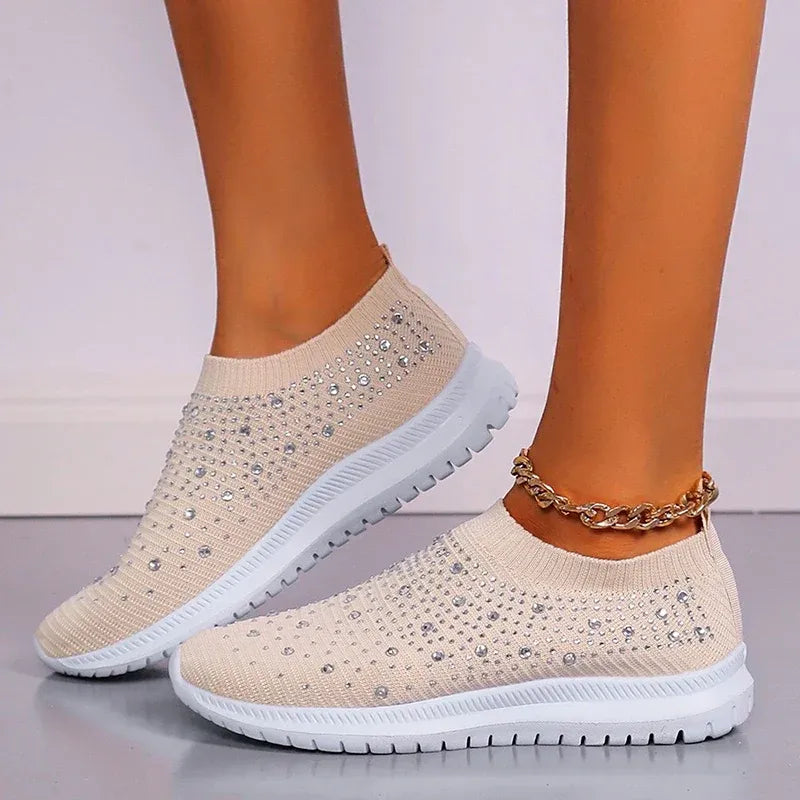 Women’s Rhinestone Knit Slip-On Sneakers