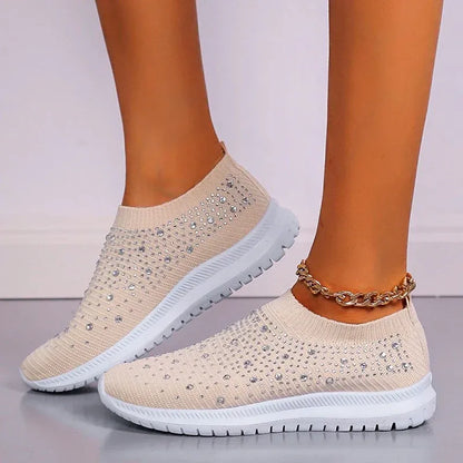Women’s Rhinestone Knit Slip-On Sneakers