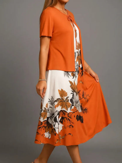 Women's Floral Print Tie Neck Midi Dress