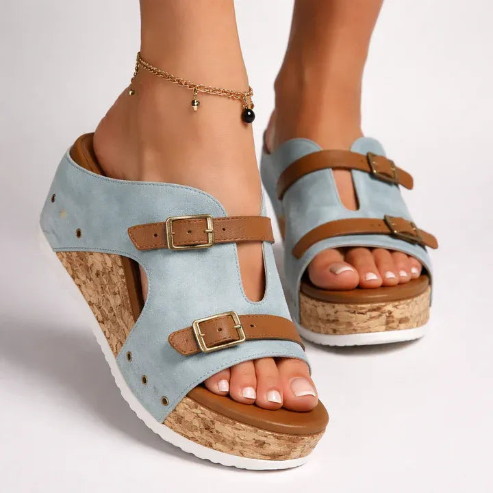 Adjustable Strap Cork Platform Slide Sandals