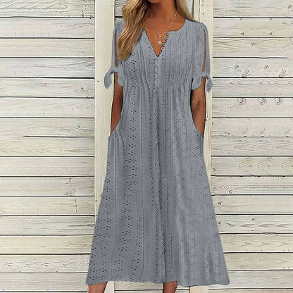 Women’s Eyelet V-Neck Tie-Sleeve Dress