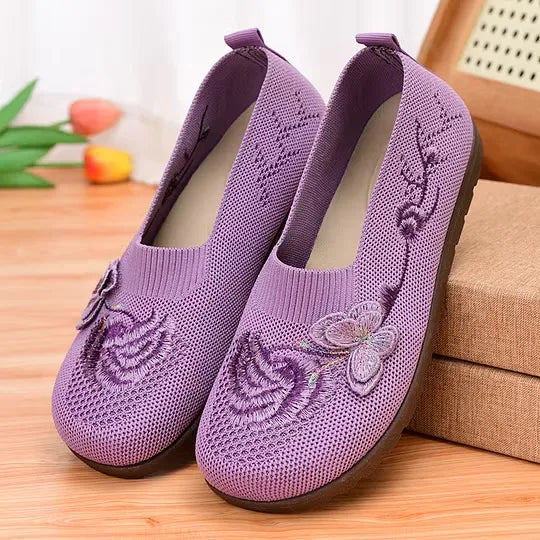 Women's Butterfly Embroidered Knit Loafers