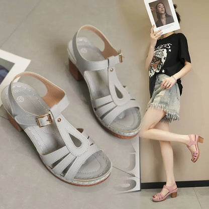 Women’s Open-Toe T-Strap Block Heel Sandals