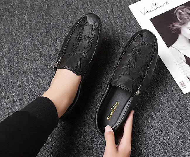 Men’s Casual Leather-Look Slip-On Loafers with Zipper