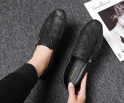 Men’s Casual Leather-Look Slip-On Loafers with Zipper