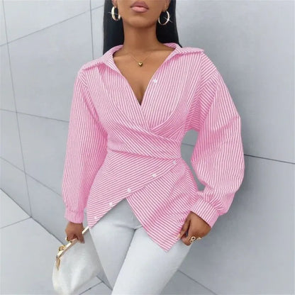 Women’s Striped Wrap Tie-Back Blouse