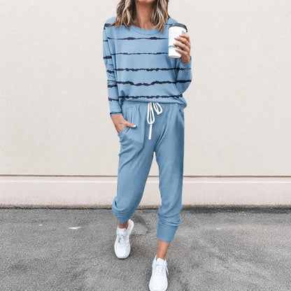 Women’s Striped Long Sleeve Top and Jogger Pants Set