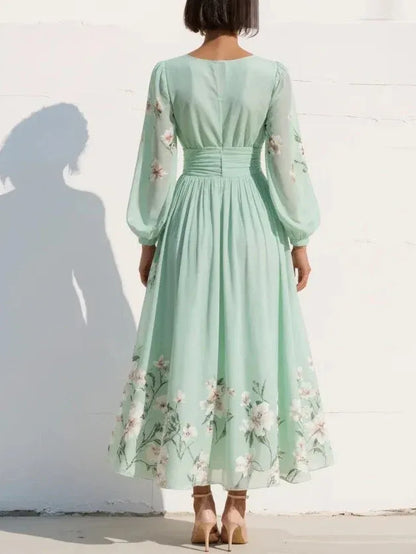 Women’s Floral Chiffon V-Neck Midi Dress