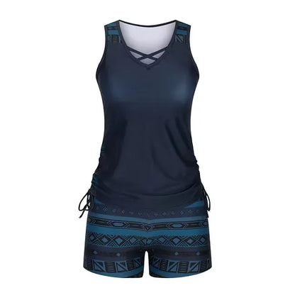 Women's Printed Tankini Swimsuit Set with Shorts