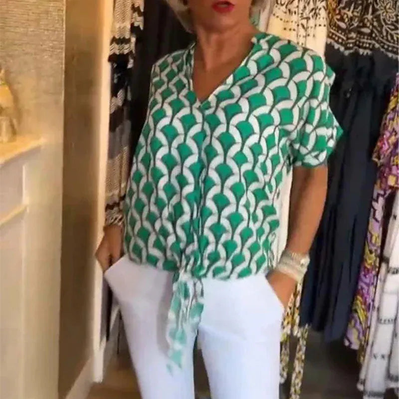 Women’s Geometric Print V-Neck Casual Blouse