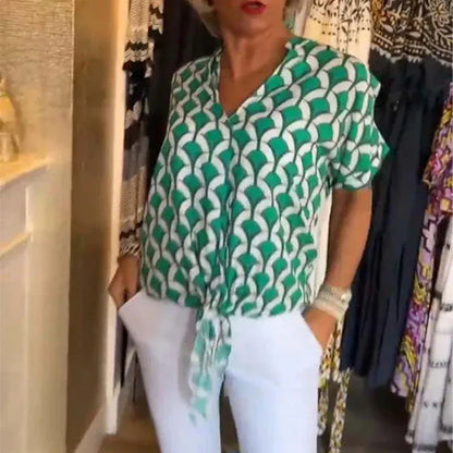 Women’s Geometric Print V-Neck Casual Blouse