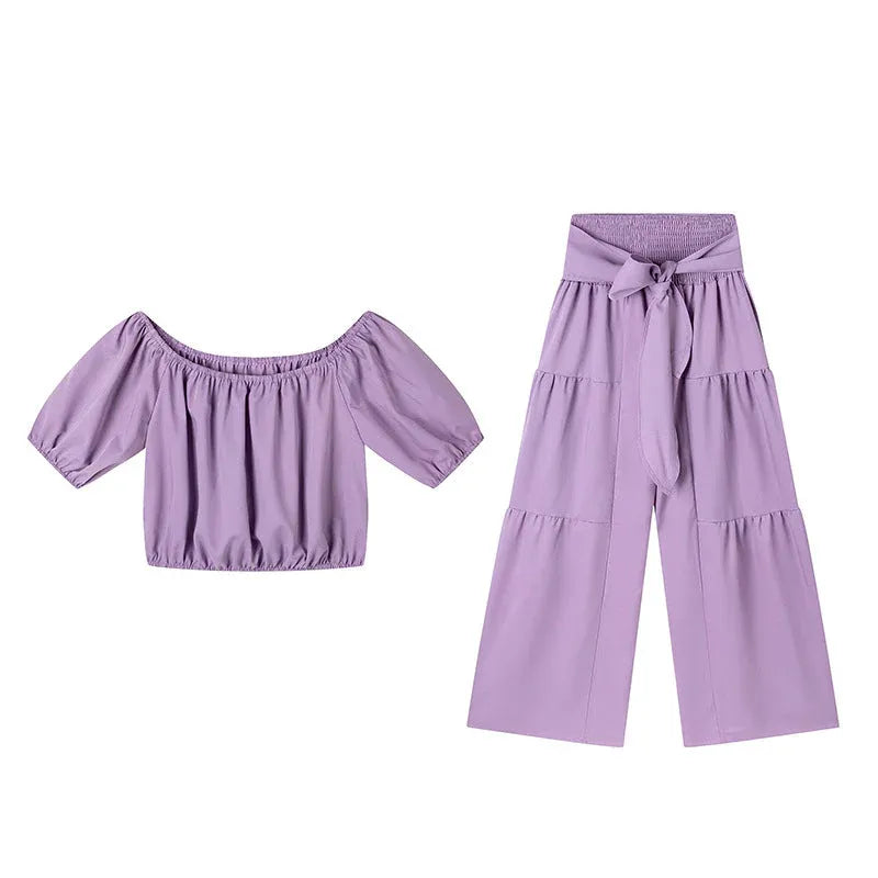 Women’s Off-Shoulder Crop Top & Wide-Leg Pants Set