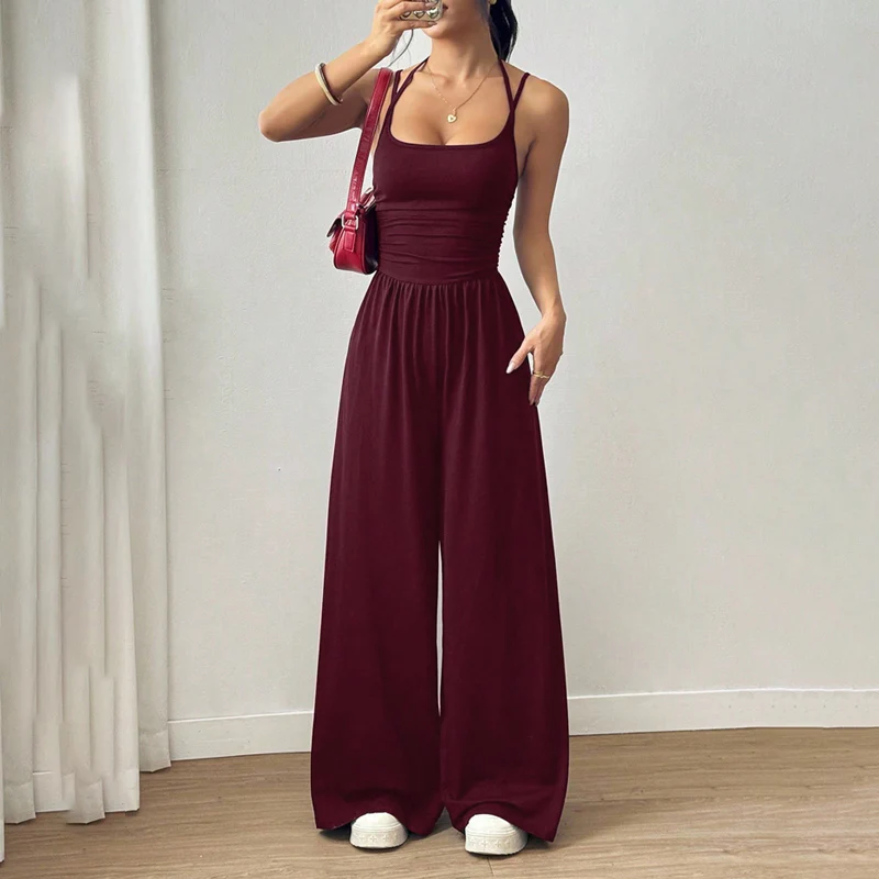 Women’s Casual Spaghetti Strap Wide-Leg Jumpsuit