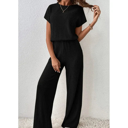 Women’s Ribbed Knit Top & Wide-Leg Pants Set