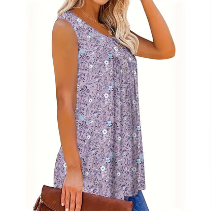 Women’s Floral Print Sleeveless Button Front Top
