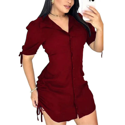 Women’s Button-Front Ruched Shirt Dress