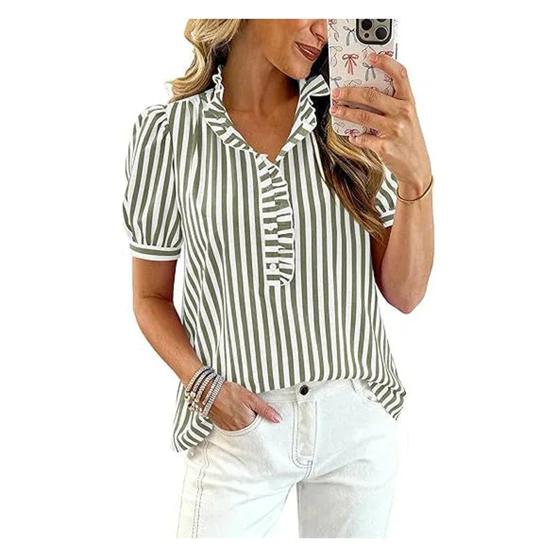 Women’s Ruffle Trim Puff Sleeve Blouse