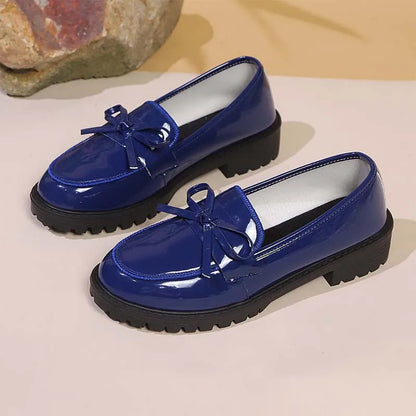 Women’s Glossy Bow Chunky Sole Loafers