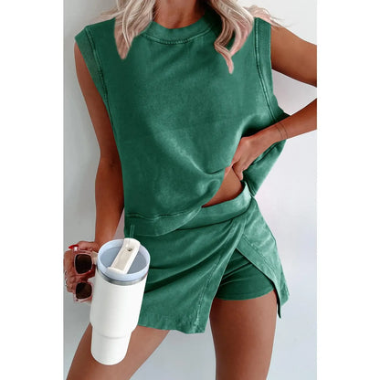 Women’s Washed Sleeveless Top and Skort Set