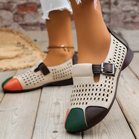 Women’s Perforated Colorblock Mary Jane Flats