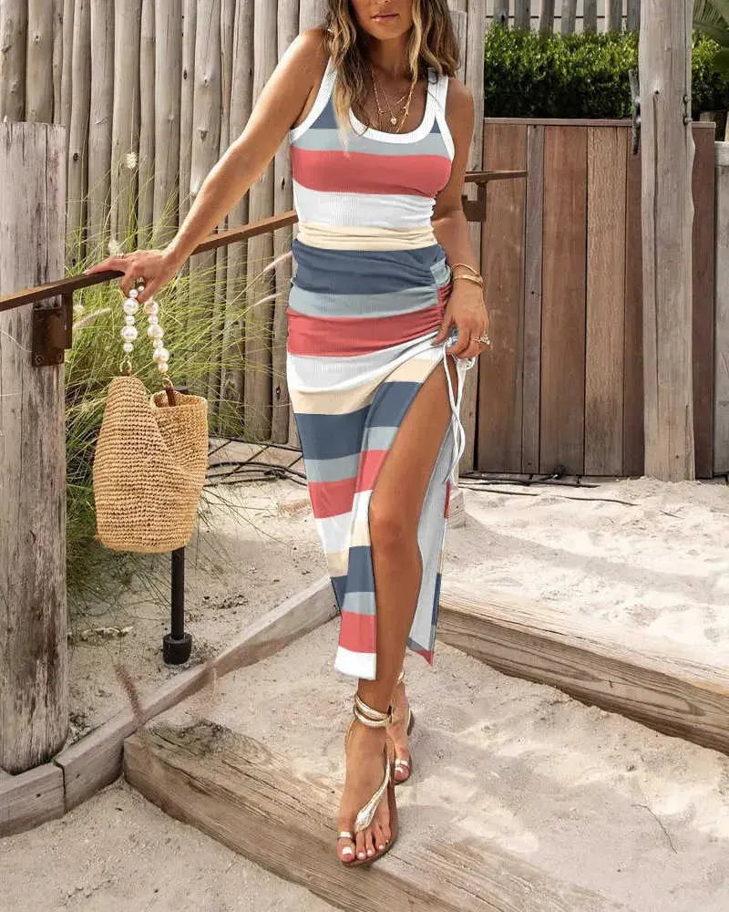 Women’s Ruched Side Slit Tank Dress
