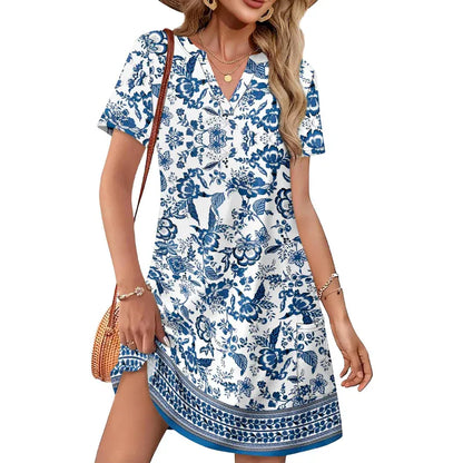 V-Neck Casual Pocket T-Shirt Dress
