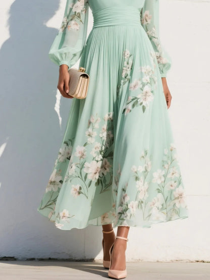 Women’s Floral Chiffon V-Neck Midi Dress