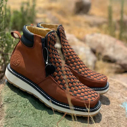 Men’s Woven Leather-Look Ankle Boots